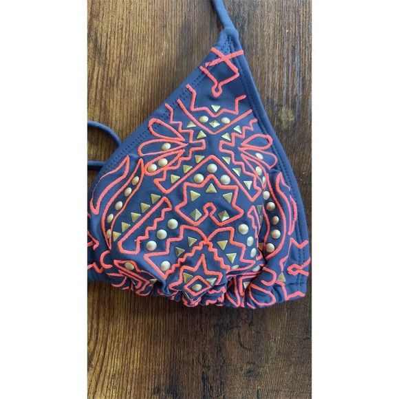 Xhilaration Women's Triangle Bikini Top L Multicolor Aztec Studded Halter Neck - Picture 5 of 5